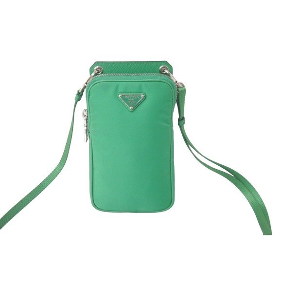 Prada Nylon Tessuto Case Neck Green Shoulder Bag Phone - Picture 1 of 9
